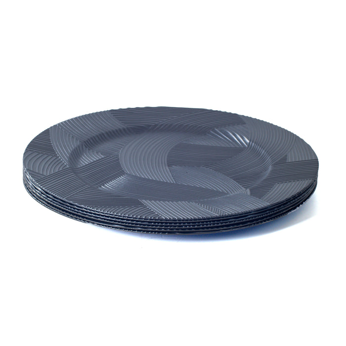 Set of 4 Dark Grey Charger Plates Modern Stroke Design 33cm Round Under Plates