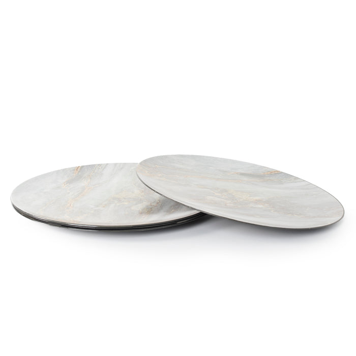 Geri Set of 4 33cm Grey Plastic Charger Plates with Marble Effect Finish