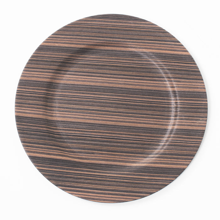 Set of 4 33cm Round Plastic Brown & Beige Wood Effect Charger Plates for Dinner