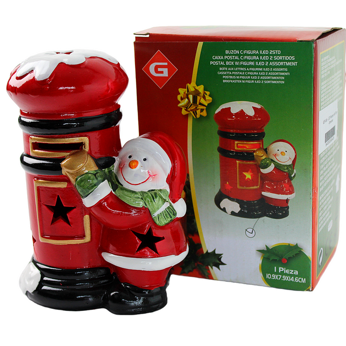 Gerimport 16cm Light-Up Christmas Snowman with LED Post Box Holiday Decoration