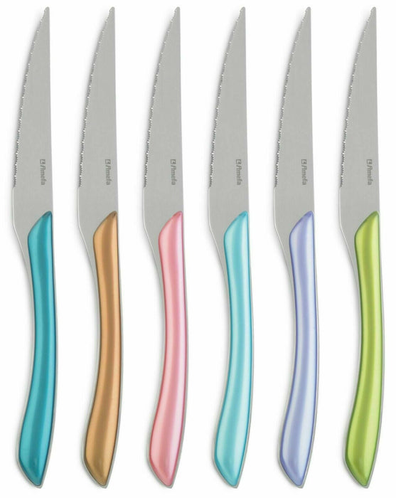 Set Of 6 Steak Knives Stainless Steel Serrated Blade Kitchen Pizza Steak Knife