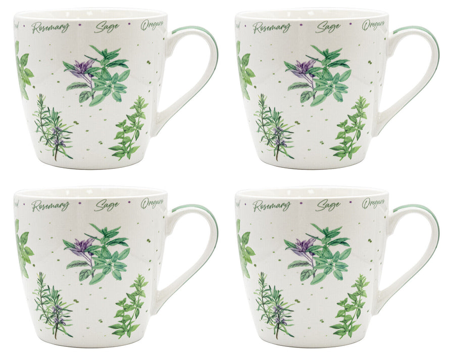 Set Of 4 JUMBO Mugs Leonardo Collection Herb Garden Design Fine China Soup Mugs