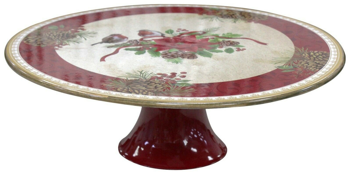 29cm Red Plastic Christmas Cake Stand with Berry Design Pedestal Display