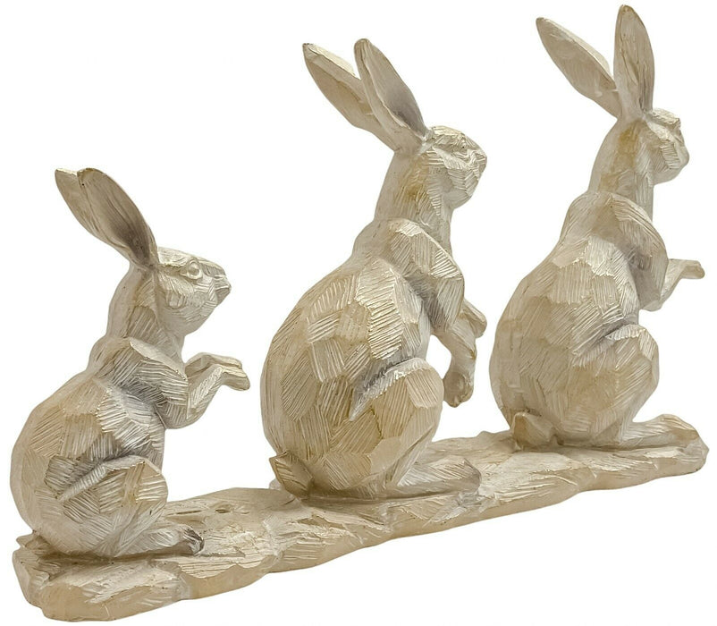 Resin Hare Family Ornament Driftwood Effect Rabbit Sculpture Animal Figurine