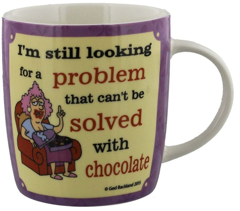 Novelty Mug Gift For Her Featuring Aunty Acid Humour Solved with Chocolate