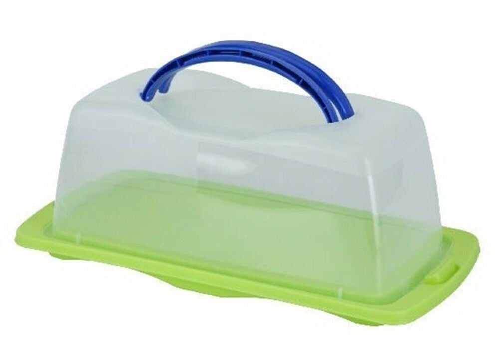 Large Rectangular Cake Container With Colourful Base & Clips To Keep Cakes Fresh