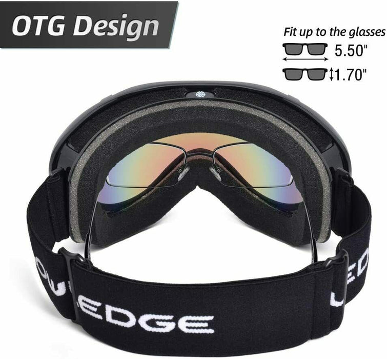 OTG Ski Goggles Adults Men Women with UV Protection, Anti-Fog Dual Lens Red