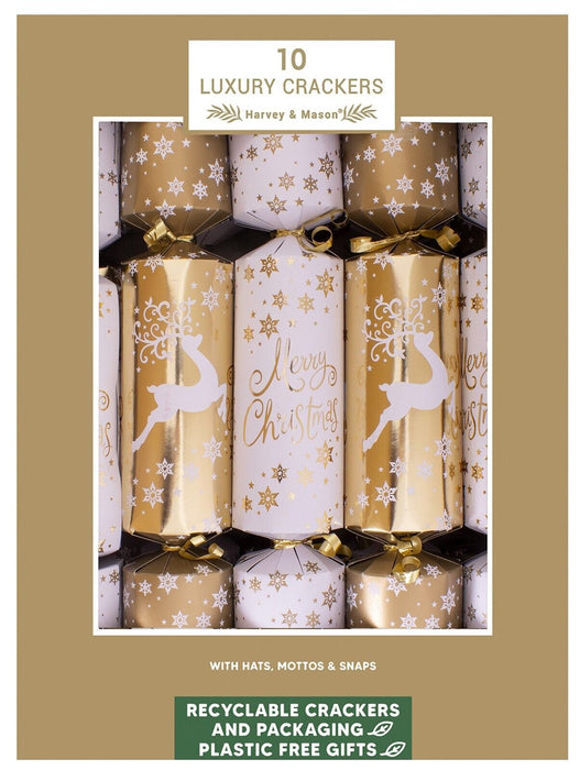 14" Luxury Gold Reindeer Crackers - Pack of 10 Large 35cm Christmas Crackers