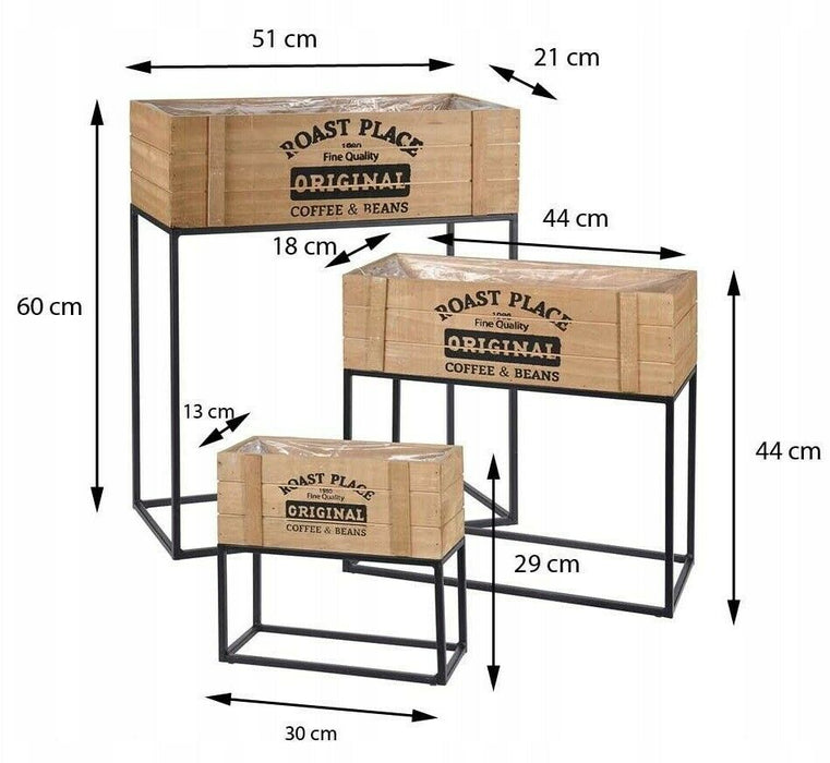 Rammento 3 Tiered Wooden Herb Planter on Powder-Coated Metal Stand, Raised Beds