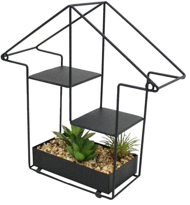 Miniature Fake Plants In Black Metal Housing Frame Gadget Shelving Artificial