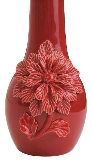 Ceramic Bud Vase - Red Bottle Neck 3D Flower Vase Wall Plaque Decoration 20.5cm