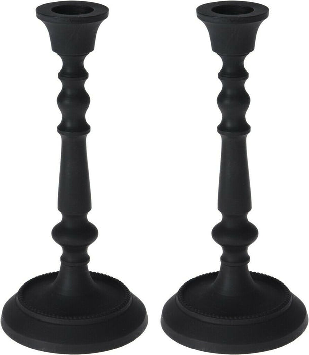 Set of 2 Matt Black Candlesticks Metal Candle Holder Tapper / Dinner Candle 19cm