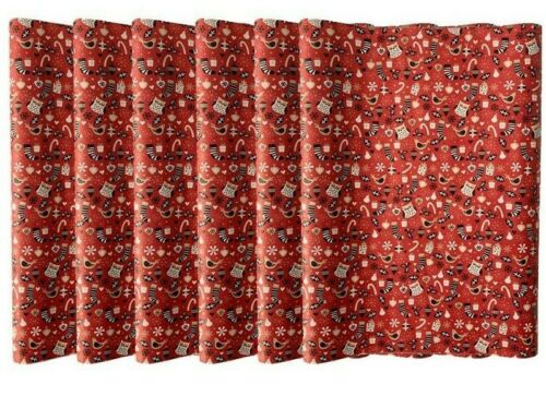 Red Christmas Wrapping Paper 6 Rolls 12m Of Stocking & Presents Design Gift Wrap